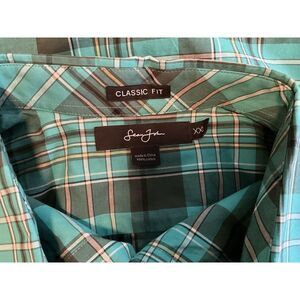 Sean John‎ Men's XXL Teal Short Sleeve Cotton Button Up Shirt